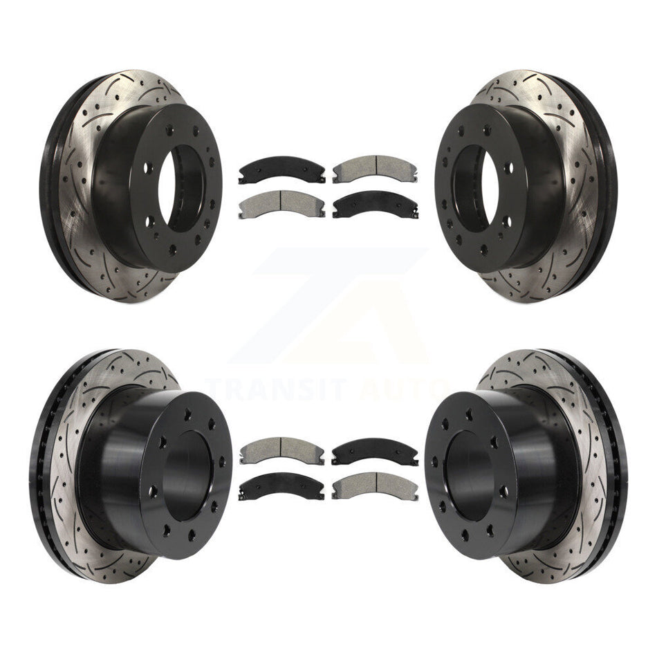 Front Rear Drill Slot Brake Rotors Semi-Metallic Pad Kit For GMC Sierra 3500 HD Chevrolet KDS-101153