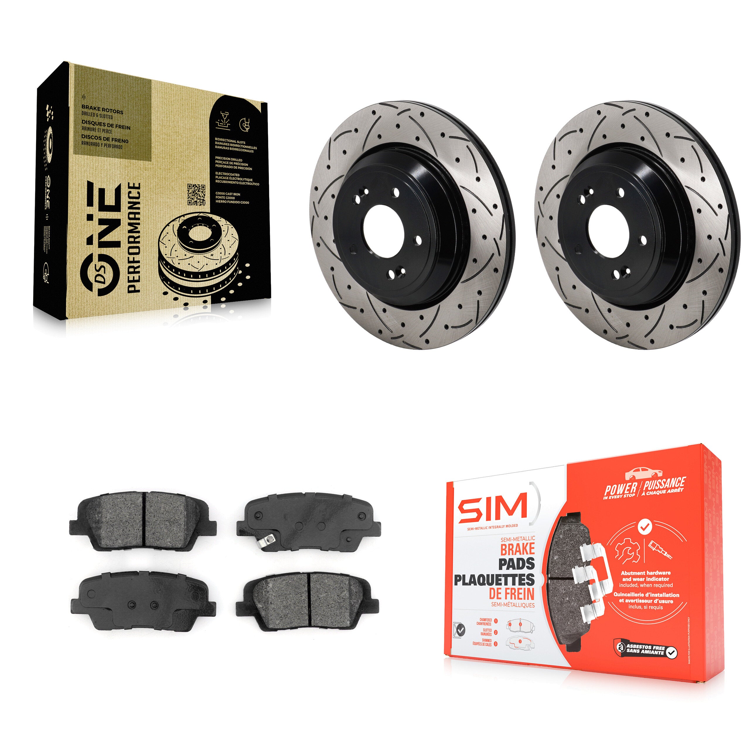 Rear Drilled Slot Disc Brake Rotors Semi-Metallic Pad Kit For Genesis G70 Kia Stinger G80 KDS-101166