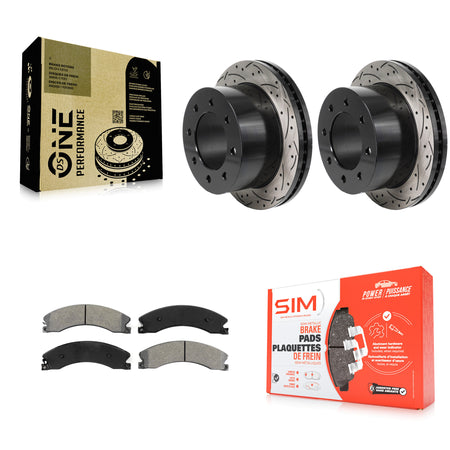 Rear Drilled Slot Disc Brake Rotor Semi-Metallic Pad Kit For GMC Sierra 3500 HD Chevrolet KDS-101176