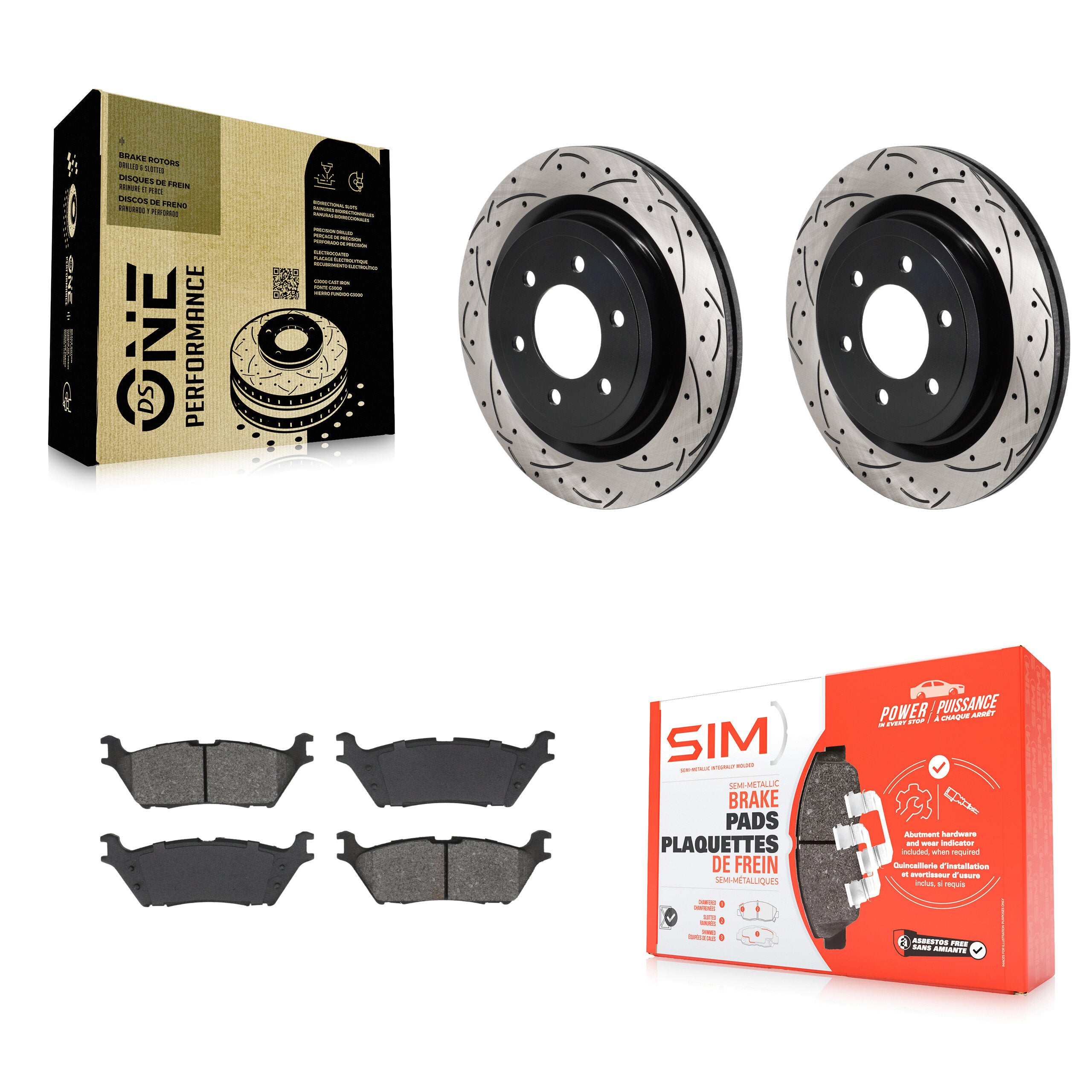 Rear Coated Drilled Slot Disc Brake Rotors Semi-Metallic Pad Kit For Ford F-150 Lightning KDS-101179