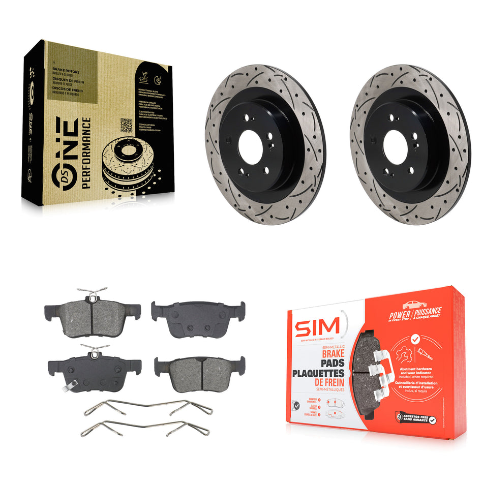 Rear Coated Drilled Slot Disc Brake Rotor & Semi-Metallic Pad Kit For 2021-2023 Acura TLX KDS-101183