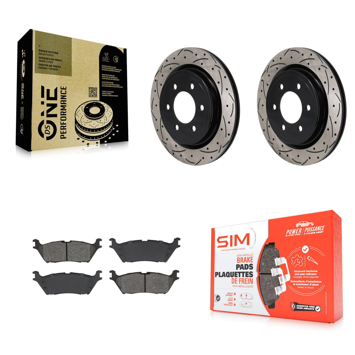 Rear Drilled Slot Brake Rotor & Semi-Metallic Pad Kit For Ford F-150 Lightning Expedition KDS-101186