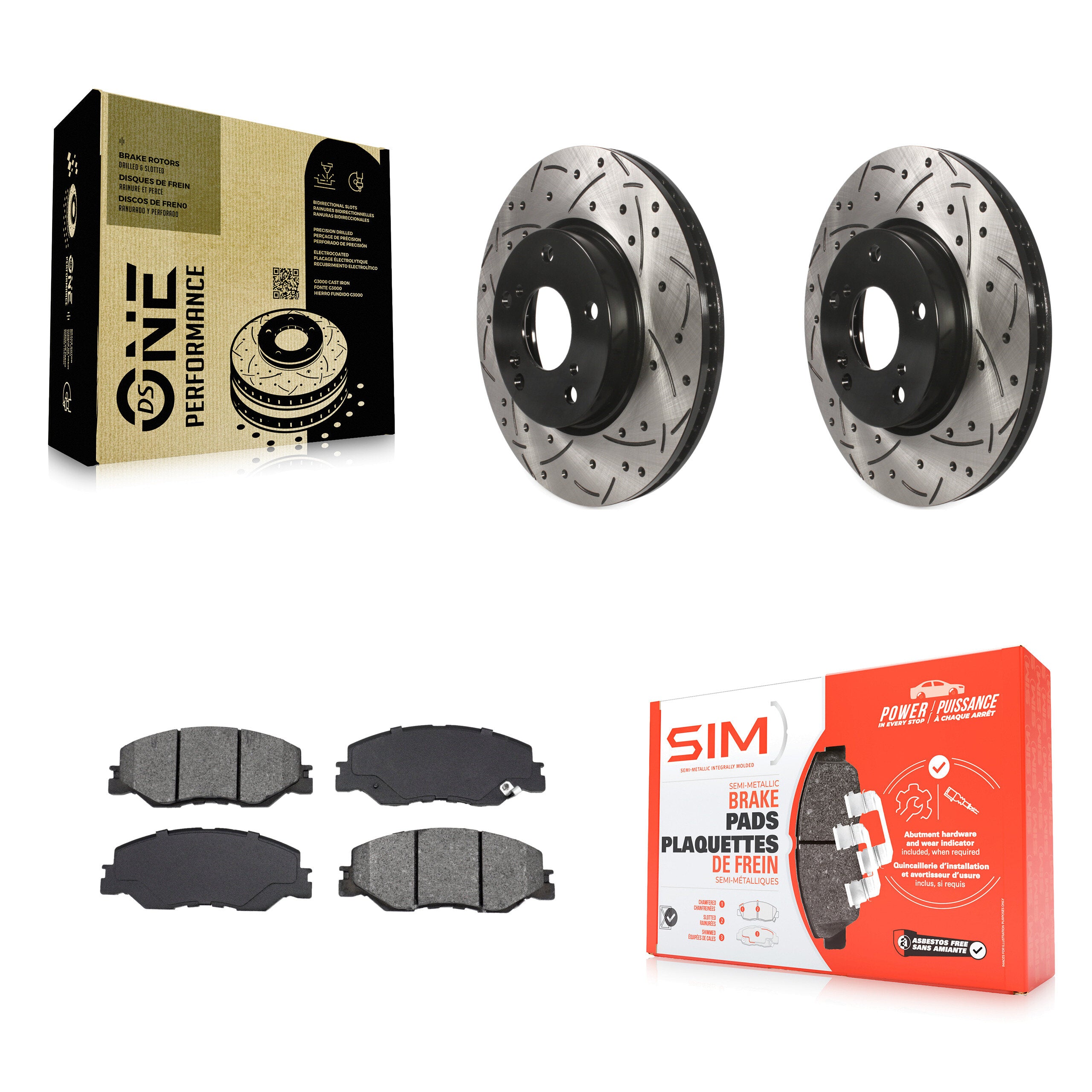 Front Coated Drilled Slot Disc Brake Rotors Semi-Metallic Pad Kit For Honda Civic Insight KDS-101194