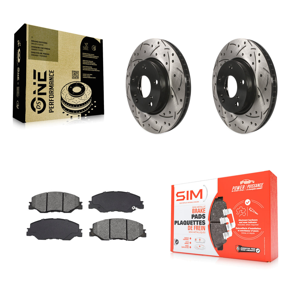 Front Coated Drilled Slot Disc Brake Rotors Semi-Metallic Pad Kit For Honda Civic Insight KDS-101194