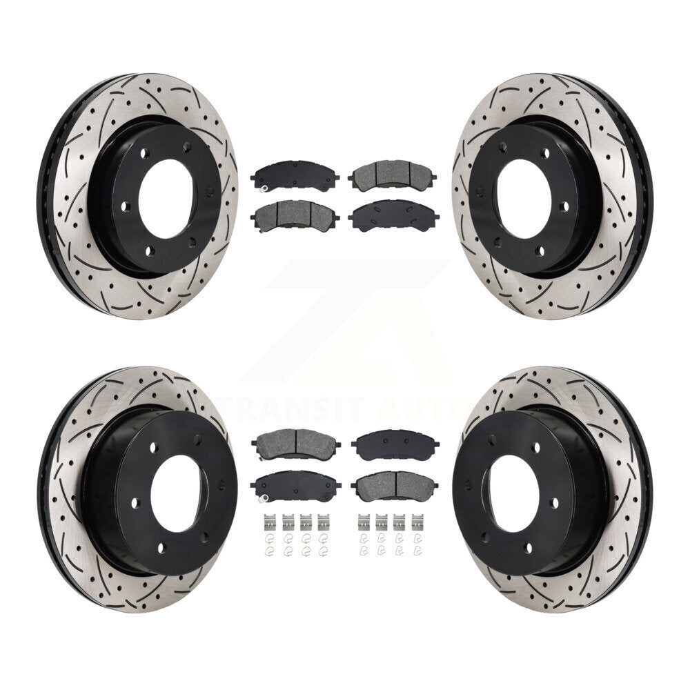 Front Rear Drilled Slot Disc Brake Rotors Semi-Metallic Pad Kit For 2019-2023 Ford Ranger KDS-101195