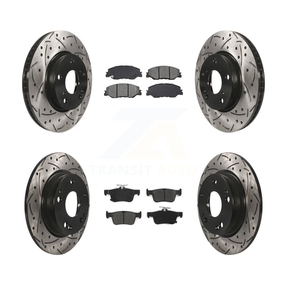 Front Rear Coated Drilled Slotted Disc Brake Rotors Semi-Metallic Pad Kit For Honda Civic KDS-101196
