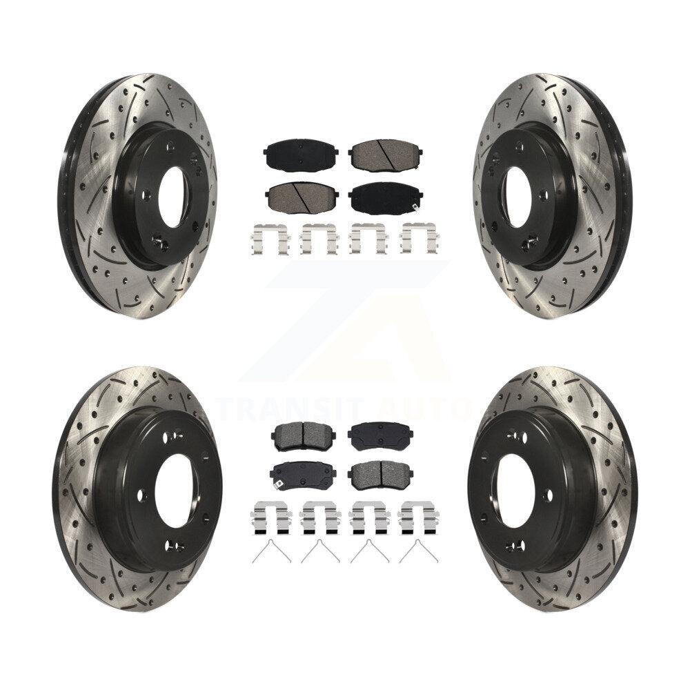 Front Rear Drill Slot Disc Brake Rotors Semi-Metallic Pad Kit For Hyundai Kona Kia Seltos KDS-101199