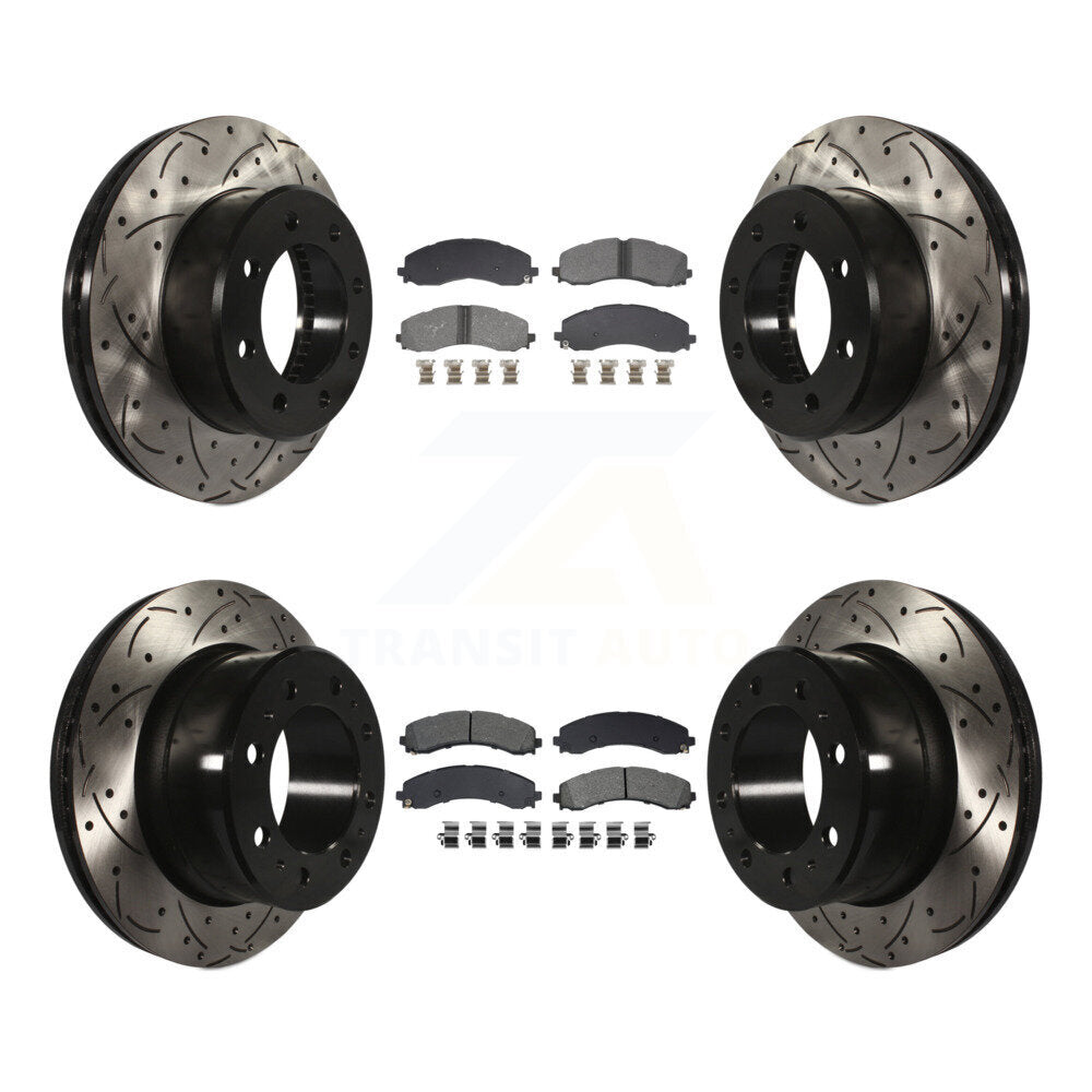 Front Rear Coated Drilled Slotted Disc Brake Rotor And Semi-Metallic Pad Kit For Ram 3500 KDS-101200