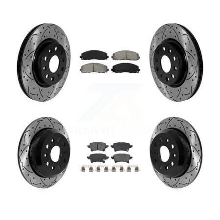 Front Rear Coated Drilled Slot Disc Brake Rotor & Semi-Metallic Pad Kit For Jeep Wrangler KDS-101202