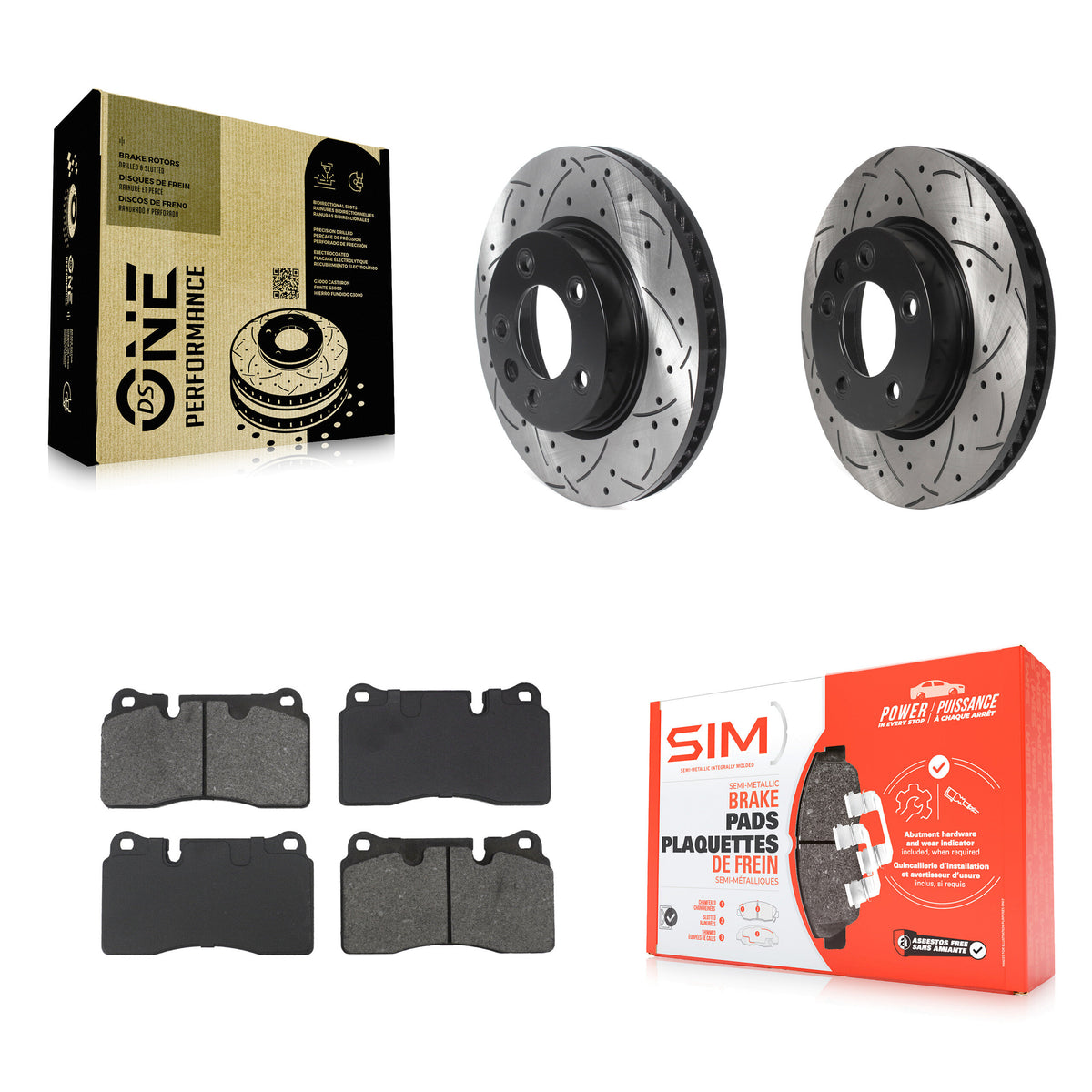 Front Coated Drilled Slot Disc Brake Rotor & Semi-Metallic Pad Kit For Volkswagen Touareg KDS-101203