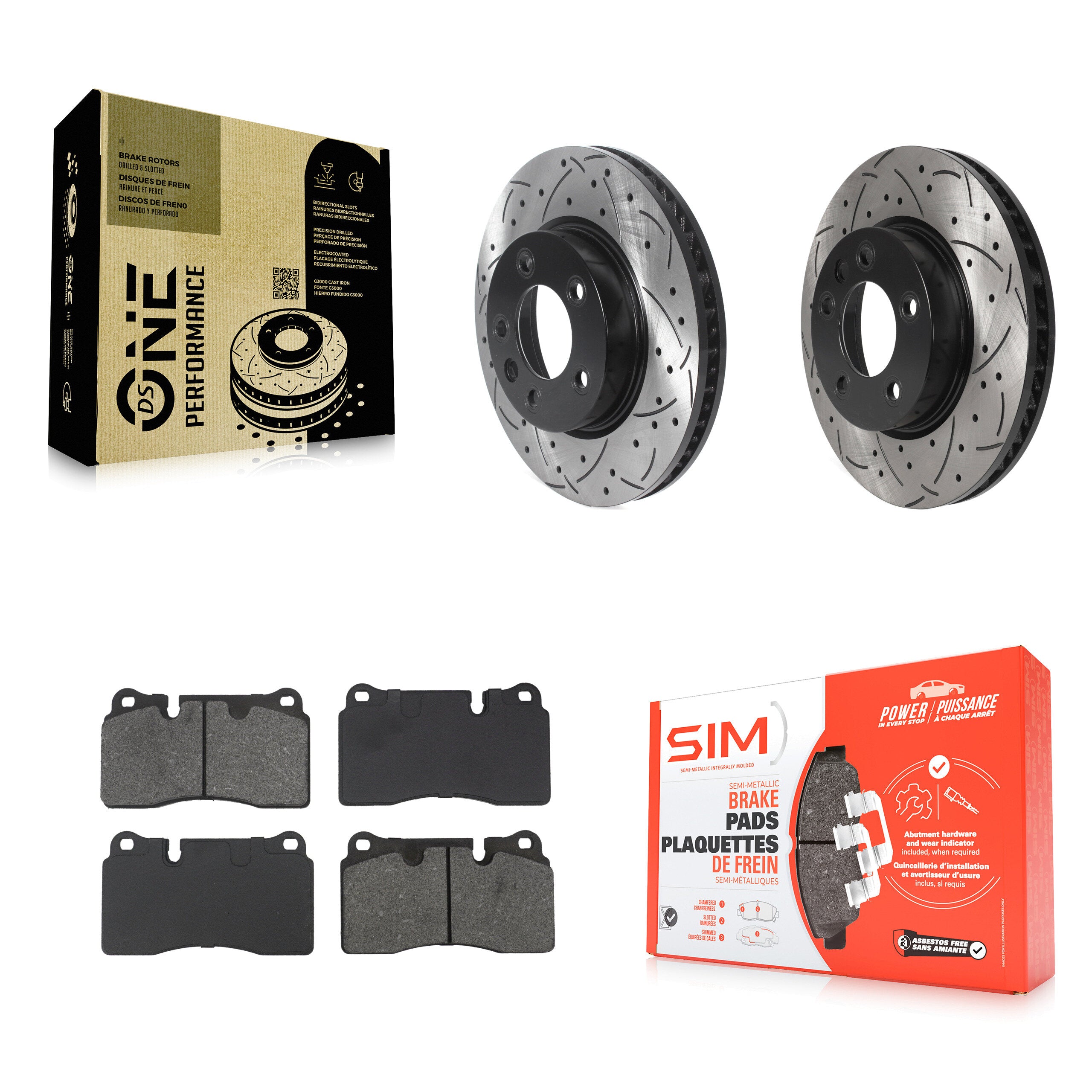 Front Coated Drilled Slot Disc Brake Rotor & Semi-Metallic Pad Kit For Volkswagen Touareg KDS-101203