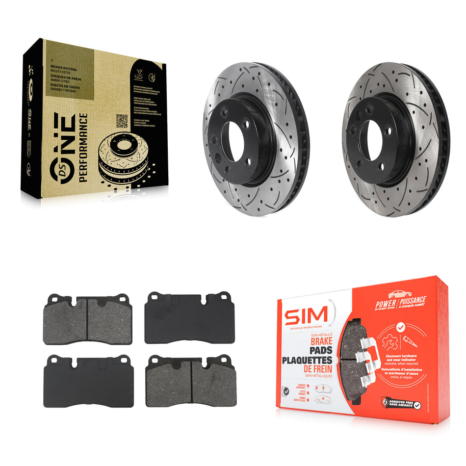 Front Coated Drilled Slot Disc Brake Rotor & Semi-Metallic Pad Kit For Volkswagen Touareg KDS-101203