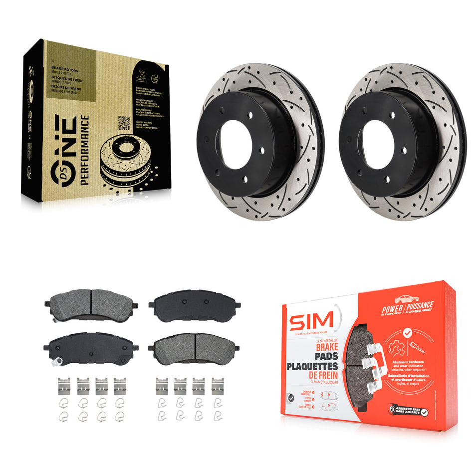 Rear Coated Drilled Slot Disc Brake Rotor Semi-Metallic Pad Kit For 2019-2023 Ford Ranger KDS-101209