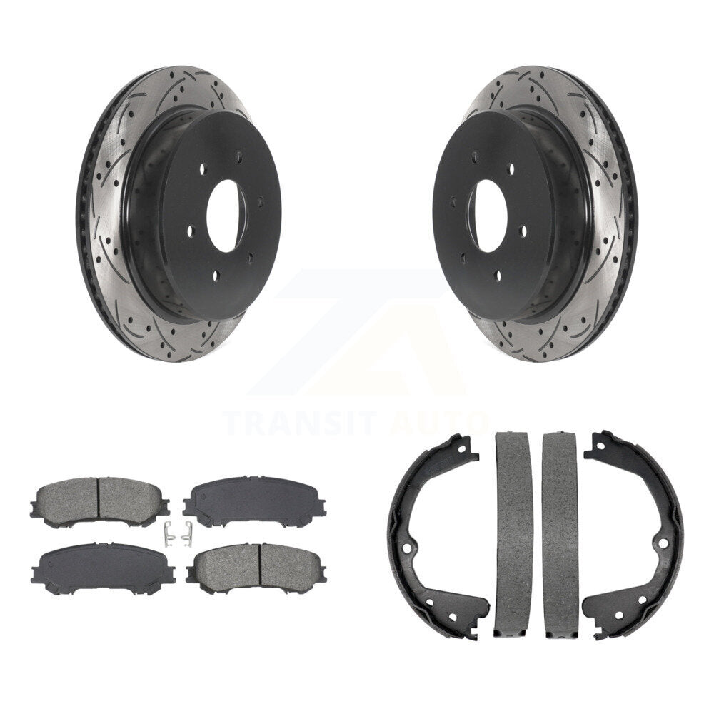 Rear Disc Drilled & Slotted Rotors Semi-Metallic Pads Parking Shoes Kit For Nissan TITAN KDS-101210