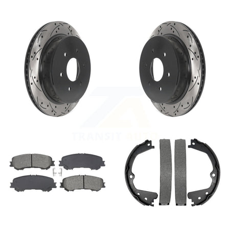 Rear Disc Drilled & Slotted Rotors Semi-Metallic Pads Parking Shoes Kit For Nissan TITAN KDS-101210