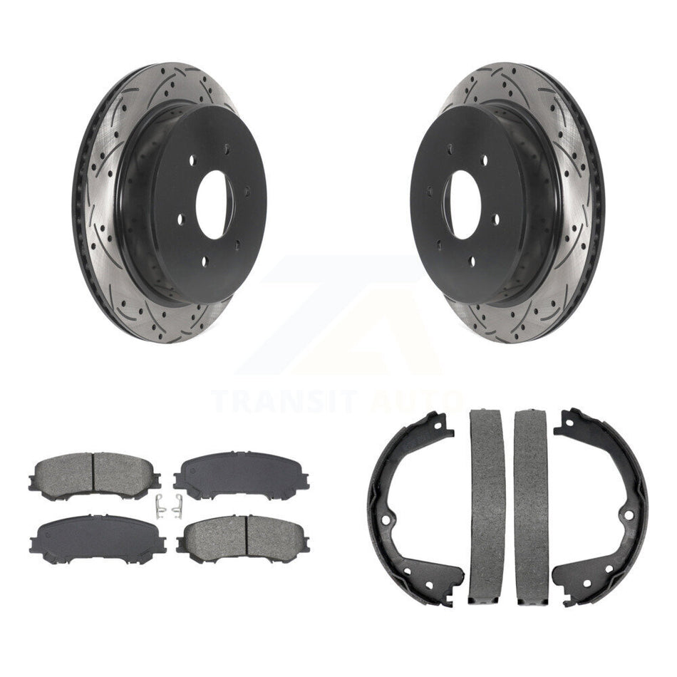 Rear Disc Drilled & Slotted Rotors Semi-Metallic Pads Parking Shoes Kit For Nissan TITAN KDS-101210