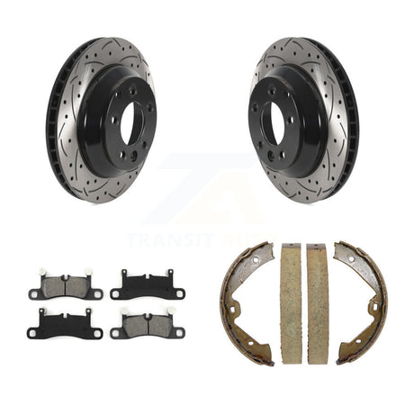 Rear Disc Drilled & Slotted Rotors Semi-Metallic Pads Parking Shoes Kit For Volkswagen KDS-101212