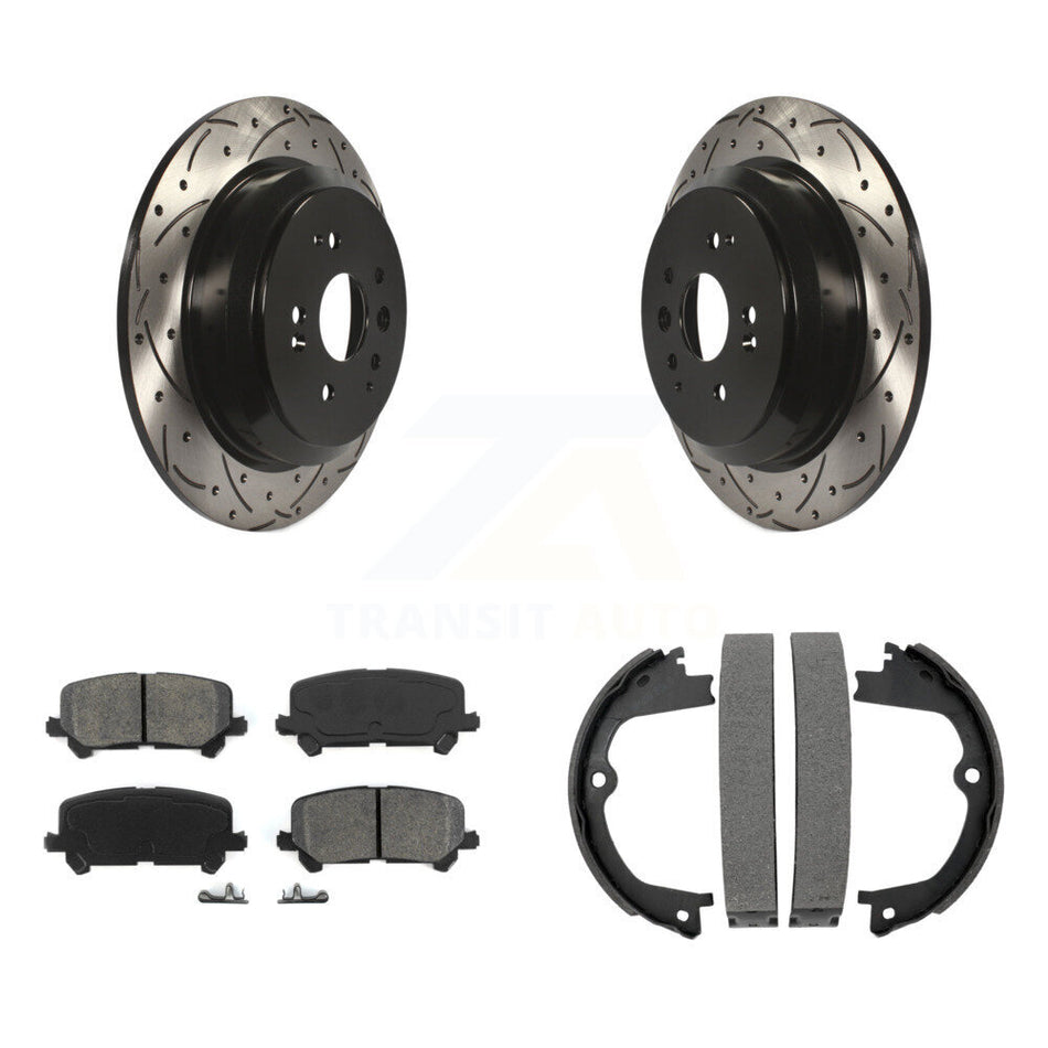 Rear Disc Drilled & Slotted Rotors Semi-Metallic Pads And Parking Shoes Kit For Acura MDX KDS-101213