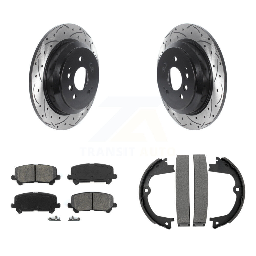 Rear Disc Drilled & Slotted Rotors Semi-Metallic Pads Parking Shoes Kit For Honda Pilot KDS-101214