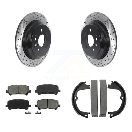 Rear Disc Drilled & Slotted Rotors Semi-Metallic Pads Parking Shoes Kit For Honda Pilot KDS-101214