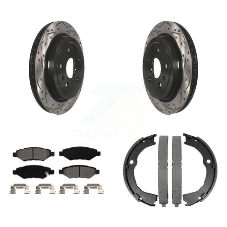 Rear Disc Drilled & Slotted Rotors Semi-Metallic Pads Parking Shoes Kit For Chevrolet CTS KDS-101215