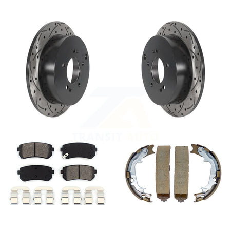 Rear Disc Drilled & Slotted Rotors Semi-Metallic Pads Parking Shoes Kit For Hyundai Kia KDS-101222