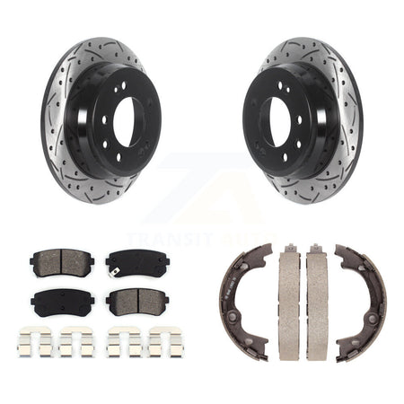 Rear Disc Drilled & Slotted Rotors Semi-Metallic Pads Parking Brake Shoes Kit For Hyundai KDS-101223