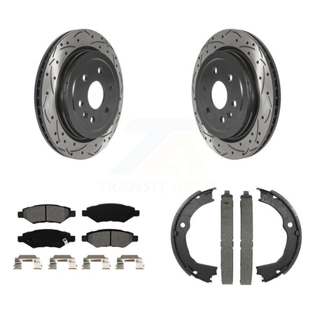 Rear Disc Drilled & Slotted Rotors Semi-Metallic Pads Parking Shoes Kit For Cadillac SRX KDS-101230