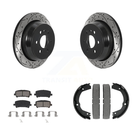 Rear Disc Drilled & Slotted Rotors Semi-Metallic Pads Parking Shoes Kit For Chevrolet GMC KDS-101231