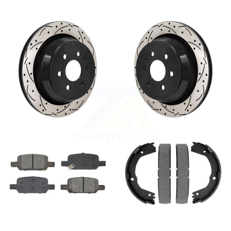 Rear Disc Drilled & Slotted Rotors Semi-Metallic Pads Parking Shoes Kit For Chevrolet GMC KDS-101232