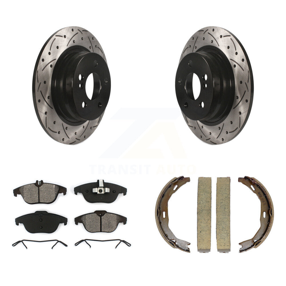 Rear Disc Drilled & Slotted Rotors Semi-Metallic Pads Parking Shoes Kit For Mercedes-Benz KDS-101233