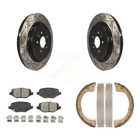 Rear Disc Drilled & Slotted Rotors Semi-Metallic Pads Parking Shoes Kit For Lincoln MKT KDS-101242