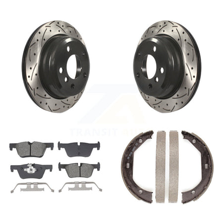 Rear Disc Drilled & Slotted Rotors Semi-Metallic Pads Parking Shoes Kit For BMW 328i 330i KDS-101247