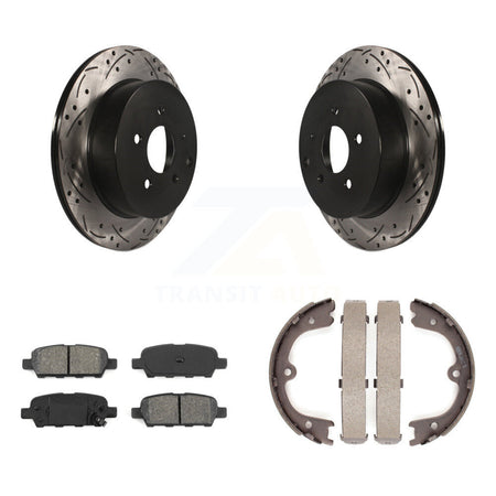 Rear Disc Drilled & Slotted Rotors Semi-Metallic Pads Parking Shoes Kit For Nissan Murano KDS-101260