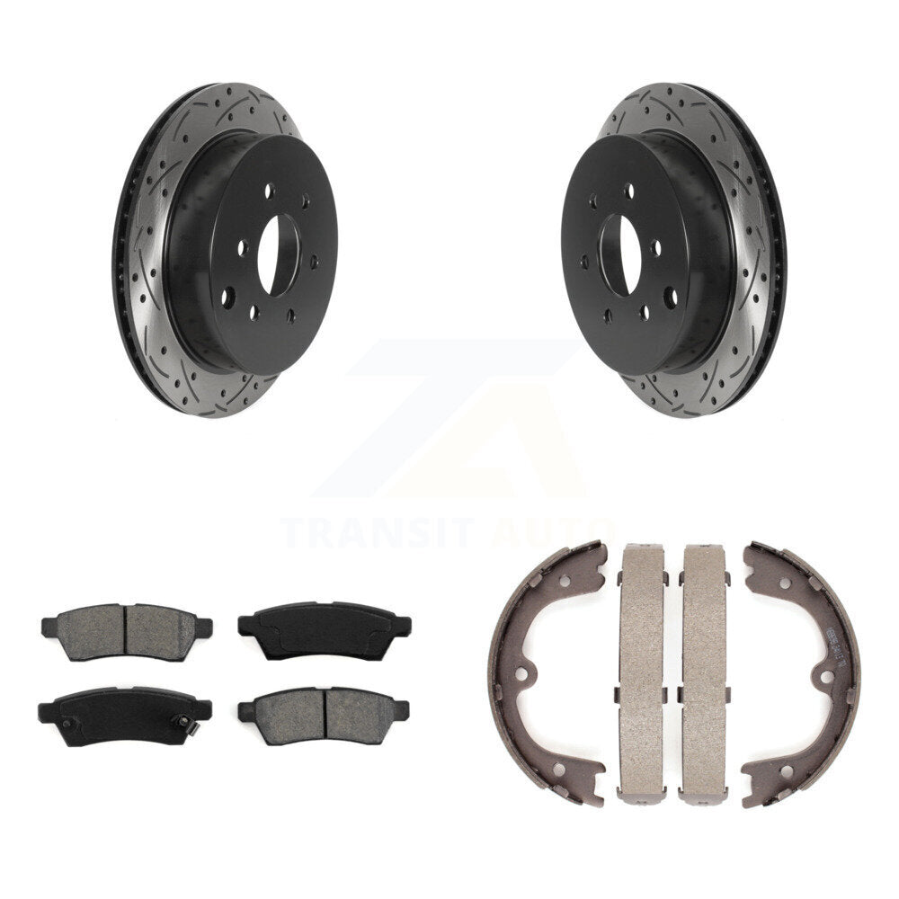 Rear Disc Drilled & Slotted Rotors Semi-Metallic Pads Parking Shoes Kit For Nissan Xterra KDS-101261