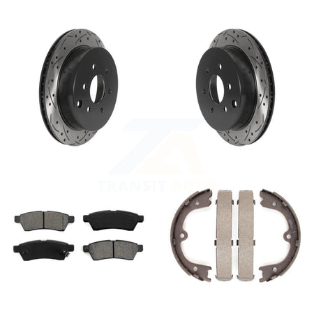 Rear Disc Drilled & Slotted Rotors Semi-Metallic Pads Parking Shoes Kit For Nissan Xterra KDS-101261