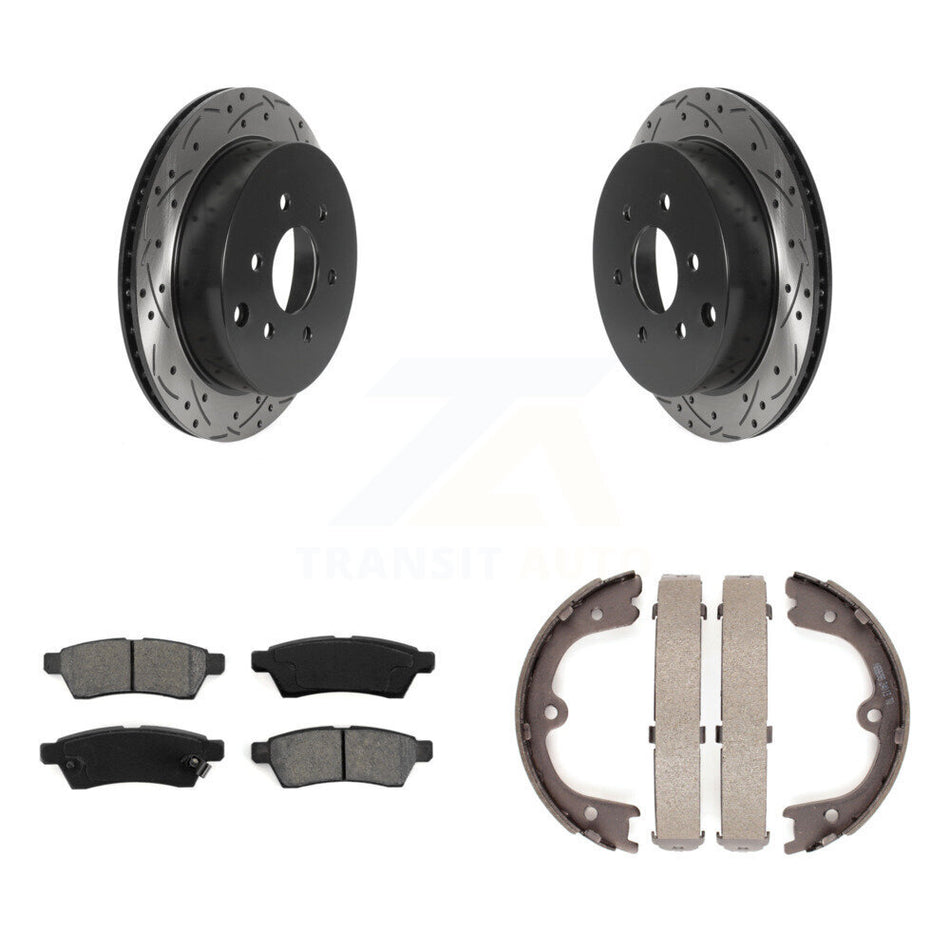 Rear Disc Drilled & Slotted Rotors Semi-Metallic Pads Parking Shoes Kit For Nissan Xterra KDS-101261