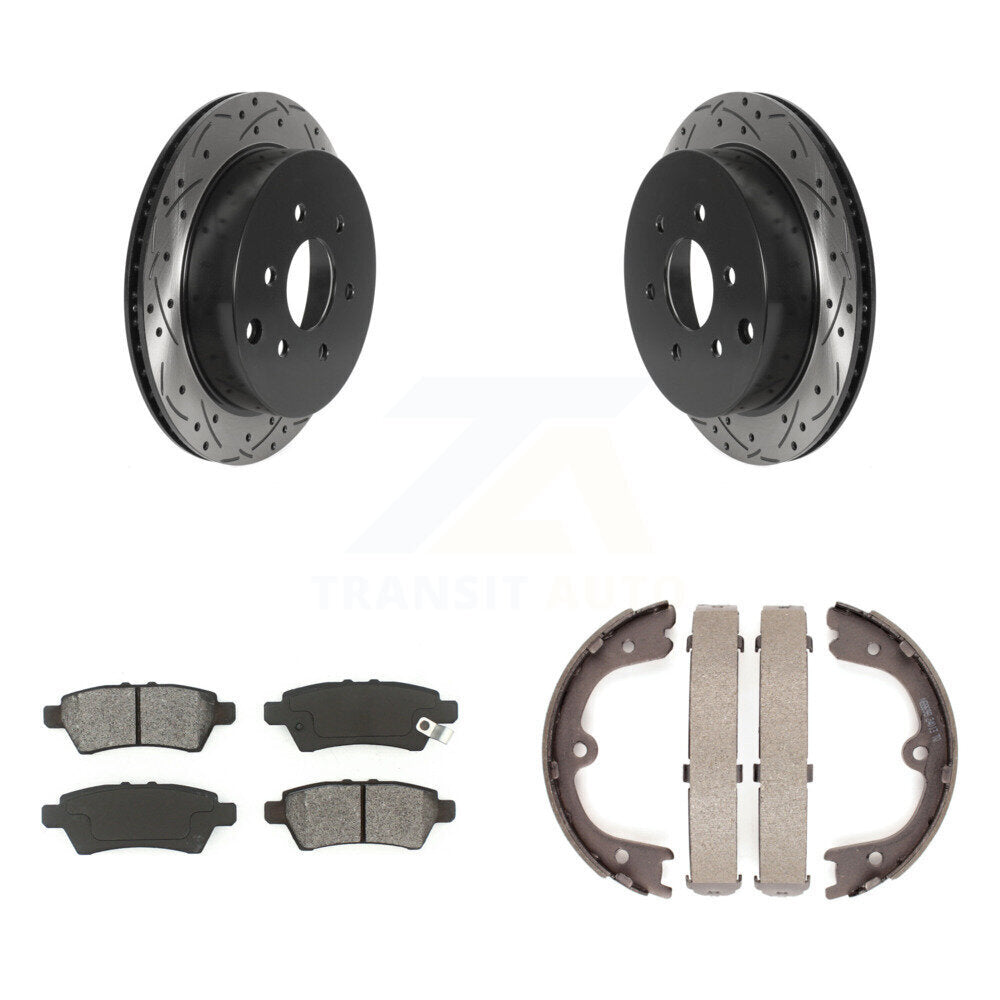 Rear Disc Drilled & Slotted Rotors Semi-Metallic Pads Parking Shoes Kit For Nissan Xterra KDS-101262