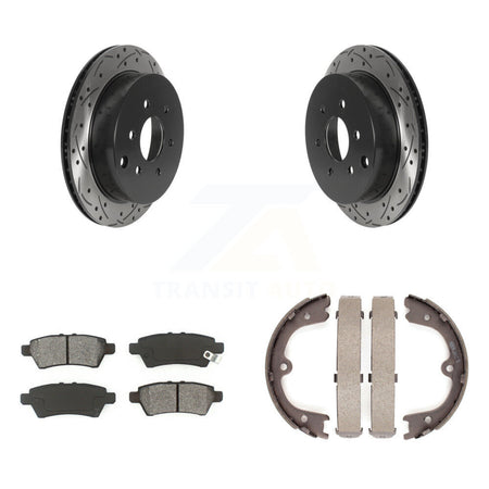 Rear Disc Drilled & Slotted Rotors Semi-Metallic Pads Parking Shoes Kit For Nissan Xterra KDS-101262