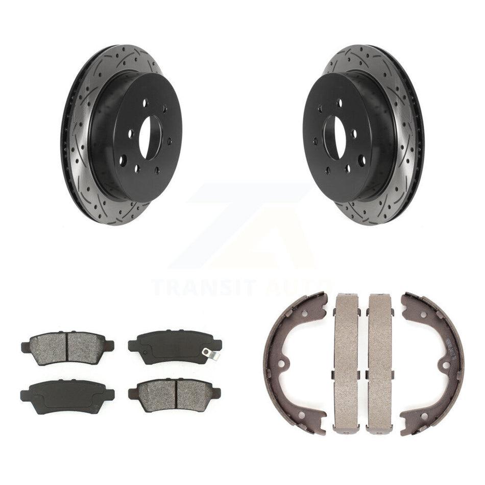 Rear Disc Drilled & Slotted Rotors Semi-Metallic Pads Parking Shoes Kit For Nissan Xterra KDS-101262