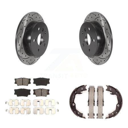 Rear Disc Drilled & Slotted Rotors Semi-Metallic Pads Parking Shoes Kit For Toyota Camry KDS-101270
