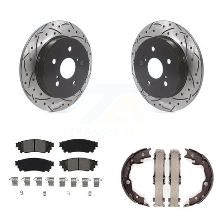 Rear Disc Drilled & Slotted Rotors Semi-Metallic Pads Parking Shoes Kit For Toyota Camry KDS-101271