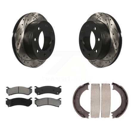 Rear Disc Drilled & Slotted Rotors Semi-Metallic Pads Parking Shoes Kit For Chevrolet HD KDS-101281