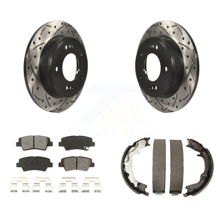 Rear Disc Drilled & Slotted Rotors Semi-Metallic Pads And Parking Shoes Kit For Kia Forte KDS-101290