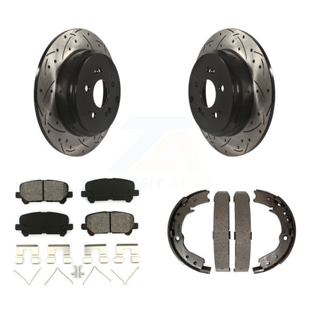 Rear Disc Drilled & Slotted Rotors Semi-Metallic Pads Parking Shoes Kit For Honda Odyssey KDS-101294