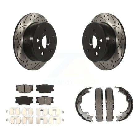 Rear Disc Drilled & Slotted Rotors Semi-Metallic Pads Parking Shoes Kit For Toyota Camry KDS-101295