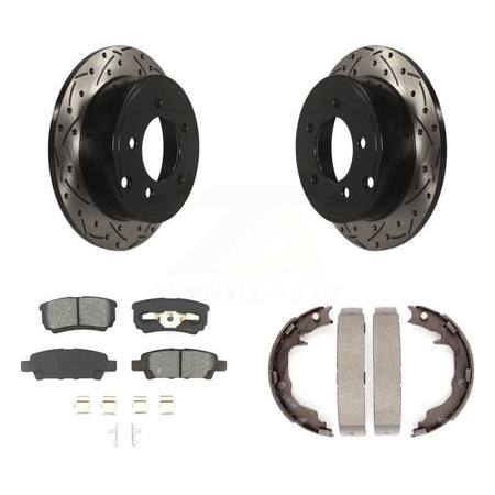 Rear Disc Drilled & Slotted Rotors Semi-Metallic Pads Parking Shoes Kit For Jeep Patriot KDS-101297