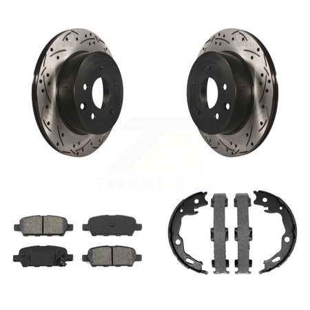 Rear Disc Drilled & Slotted Rotors Semi-Metallic Pads Parking Shoes Kit For Nissan Rogue KDS-101318