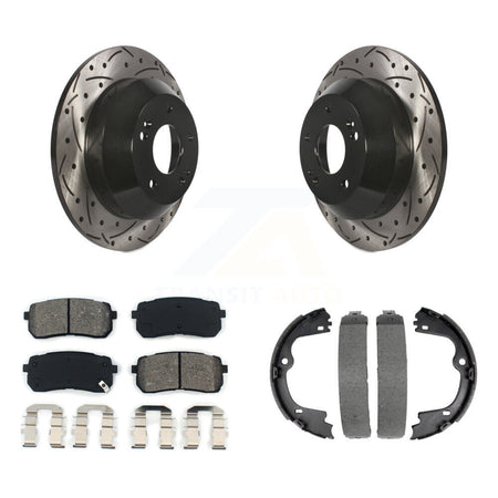Rear Disc Drilled & Slotted Rotors Semi-Metallic Pads Parking Shoes Kit For Kia Sedona KDS-101320