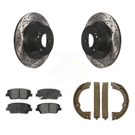 Rear Disc Drilled & Slotted Rotors Semi-Metallic Pads Parking Shoes Kit For Kia Sorento KDS-101322